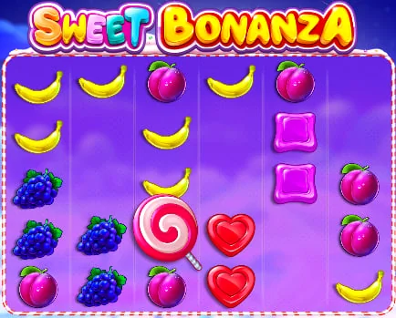 Sweet Bonanza cluster pays mekaniği ile ekran dolusu sembol
